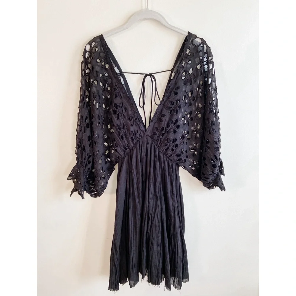 Free People Bella Notte Black Eyelet Mini Dress - Picture 12 of 16